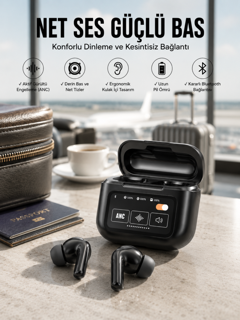 Yeni Nesil Bluetooth Kulaklık Ekranlı Yüksek Ses Kaliteli Uzun Şarj Süreli