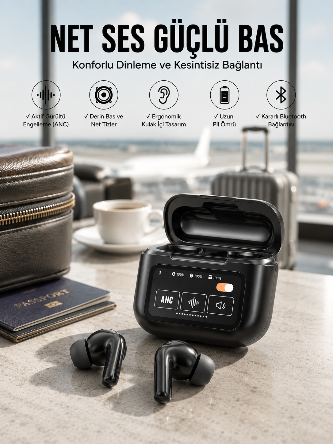 Yeni Nesil Bluetooth Kulaklık Ekranlı Yüksek Ses Kaliteli Uzun Şarj Süreli