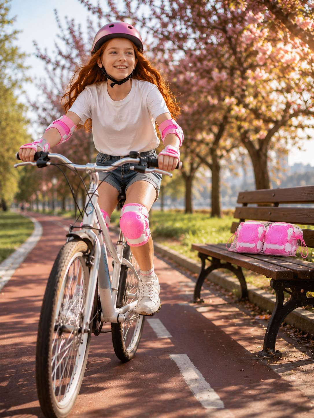 Pembe Çocuk Kaykay Paten Scooter Bisiklet Koruyucu Dizlik