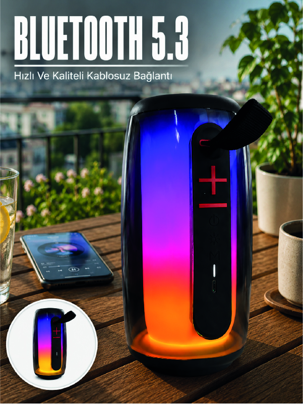 Kablosuz Bluetooth Hoparlör RGB Ambiyans Işıklı USB ve TF Kart Destekli