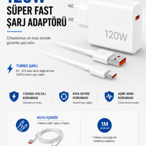Turbo 120W Hızlı Şarj Cihazı Type-C Kablolu