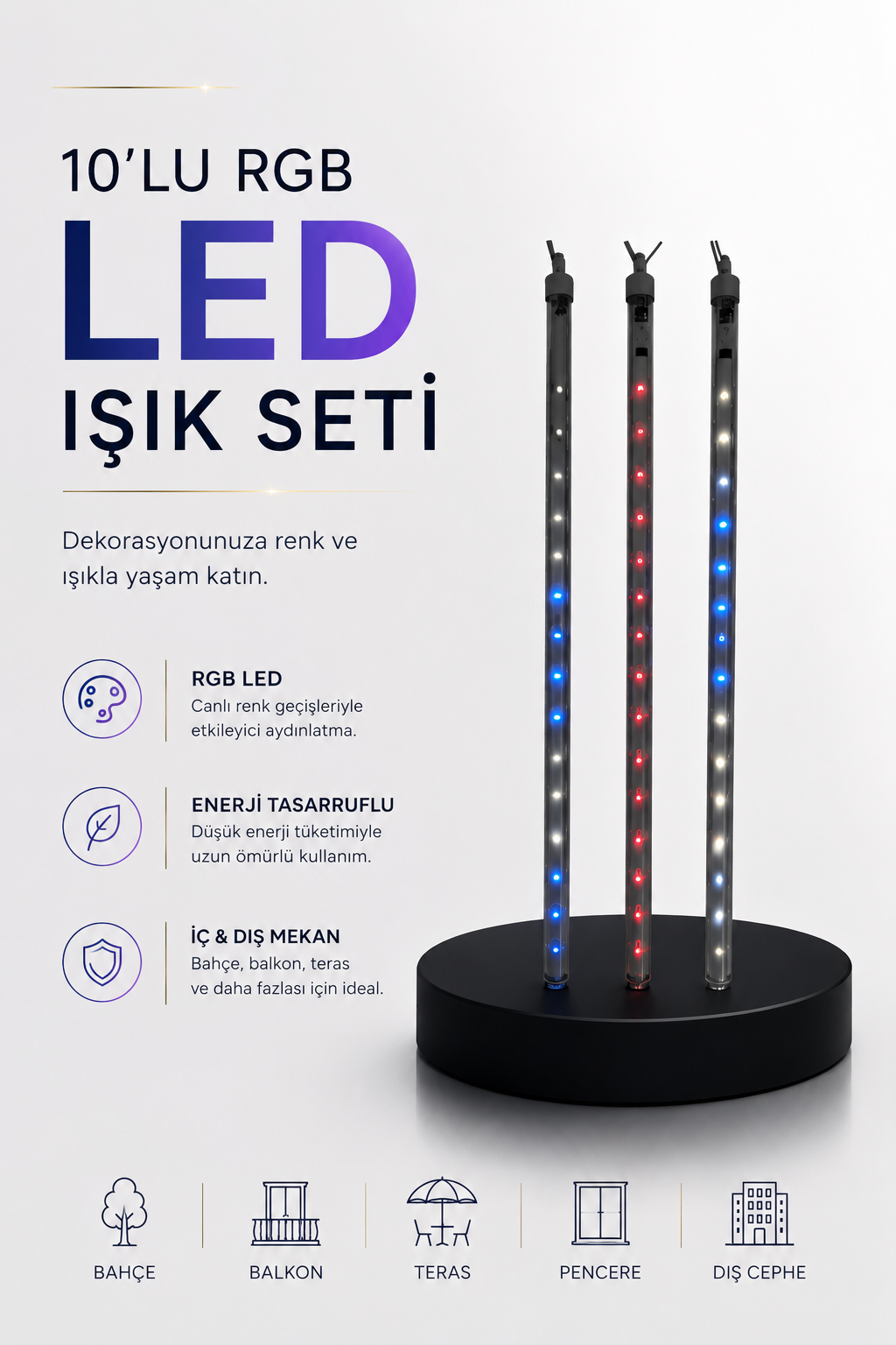 Dekoratif Ortam Aydınlatması RGB LED 10’lu Çubuk Seti