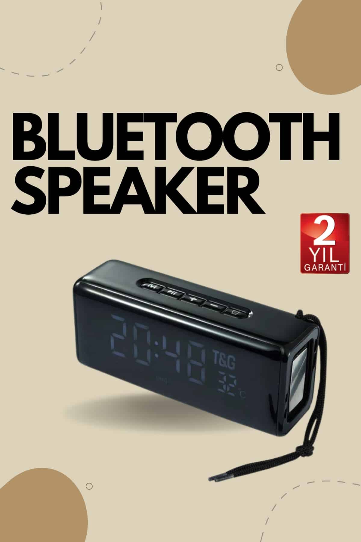 Uzun Pil Ömrüne Sahip Taşınabilir Saat Göstergeli Bluetooth Hoparlör