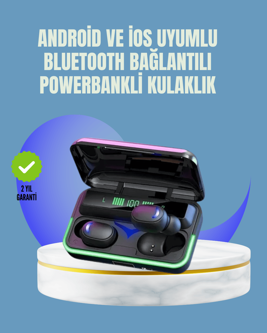 Uzun Pil Ömürlü E10 Powerbank Bluetooth Kulaklık LED Gösterge