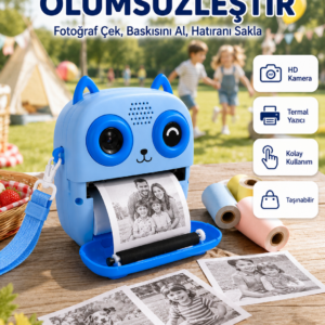 Çocuklar İçin Termal Baskılı Dijital Fotoğraf Makinesi Ön ve Arka Kameralı