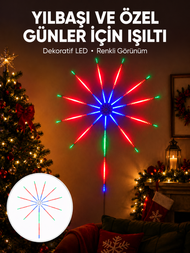 Akıllı RGB LED Havai Fişek Duvar Lambası Kumandalı ve Uygulama Kontrollü Yeni Nesil