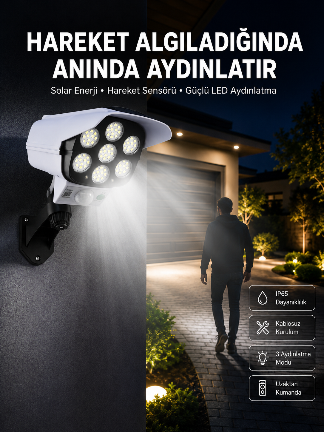 Solar Bahçe Lambası Uzaktan Kumandalı Kamera Görünümlü Hareket Sensörlü