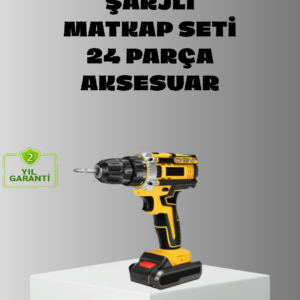 Şarjlı Darbeli Matkap Seti – 2 Bataryalı, 24W Güç, 24 Parça Aksesuar, LED Işıklı