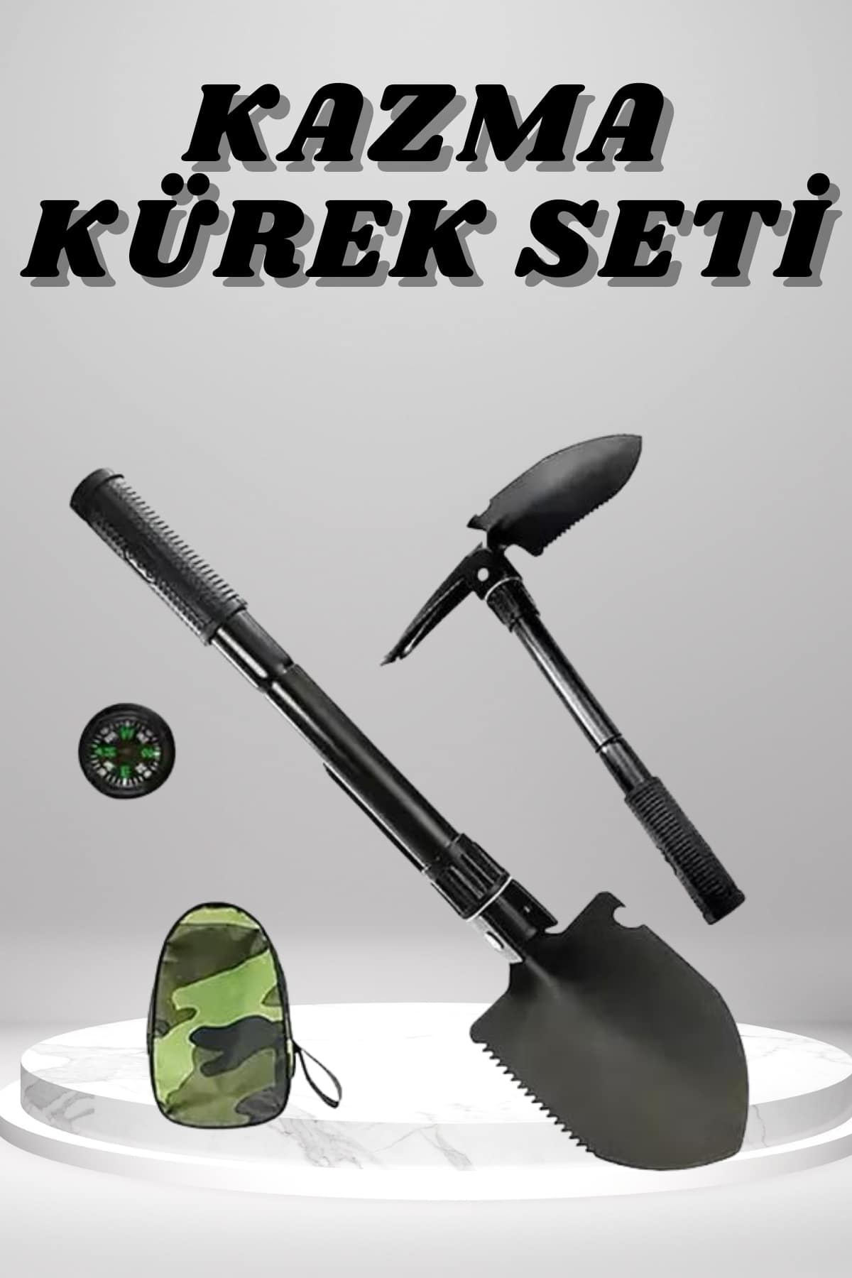Pusulalı Katlanır Kazma Kürek Seti Çok Fonksiyonlu Portatif Kürek Seti