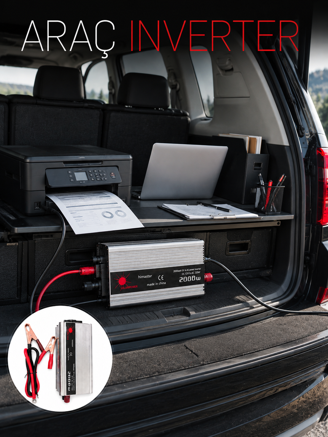 2000W Akü İnvertör Araçtan Elektrik Kullanımı Sağlayan