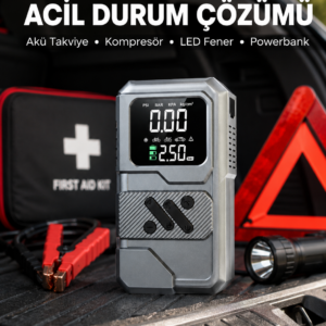 Araçlar İçin Akü Takviye Lastik Şişirme ve Powerbank Cihazı