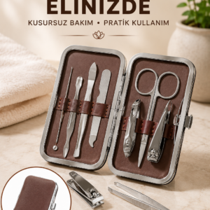 7 Parça Paslanmaz Çelik Manikür ve Pedikür Seti Çantalı Profesyonel