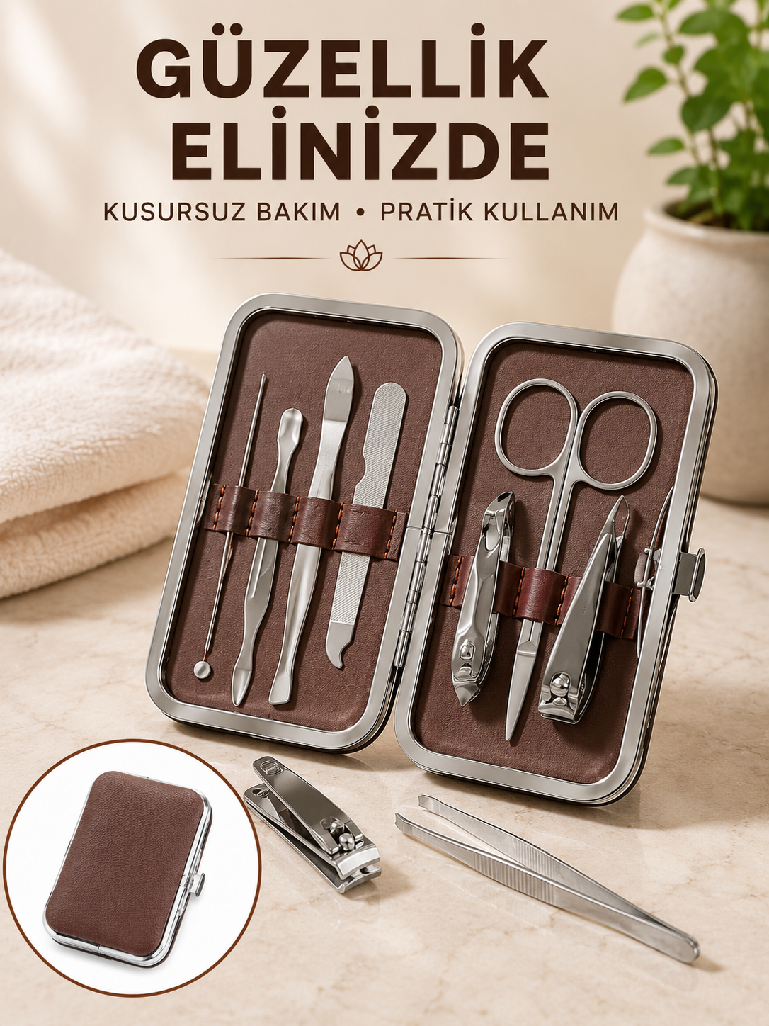 7 Parça Paslanmaz Çelik Manikür ve Pedikür Seti Çantalı Profesyonel