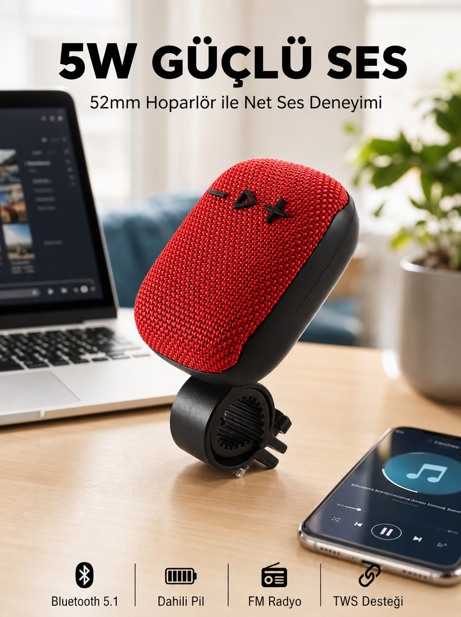 USB TF Kart ve FM Radyolu Bluetooth Hoparlör 5W