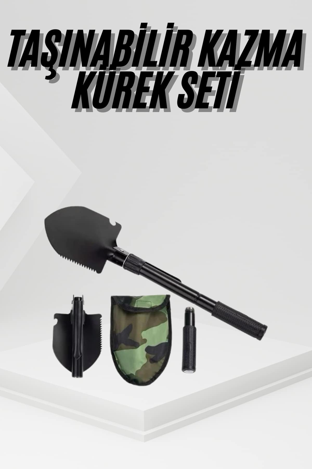 Katlanır Portatif Kazma Kürek Seti Portatif Çelik Taşıma Çantalı Pusulalı