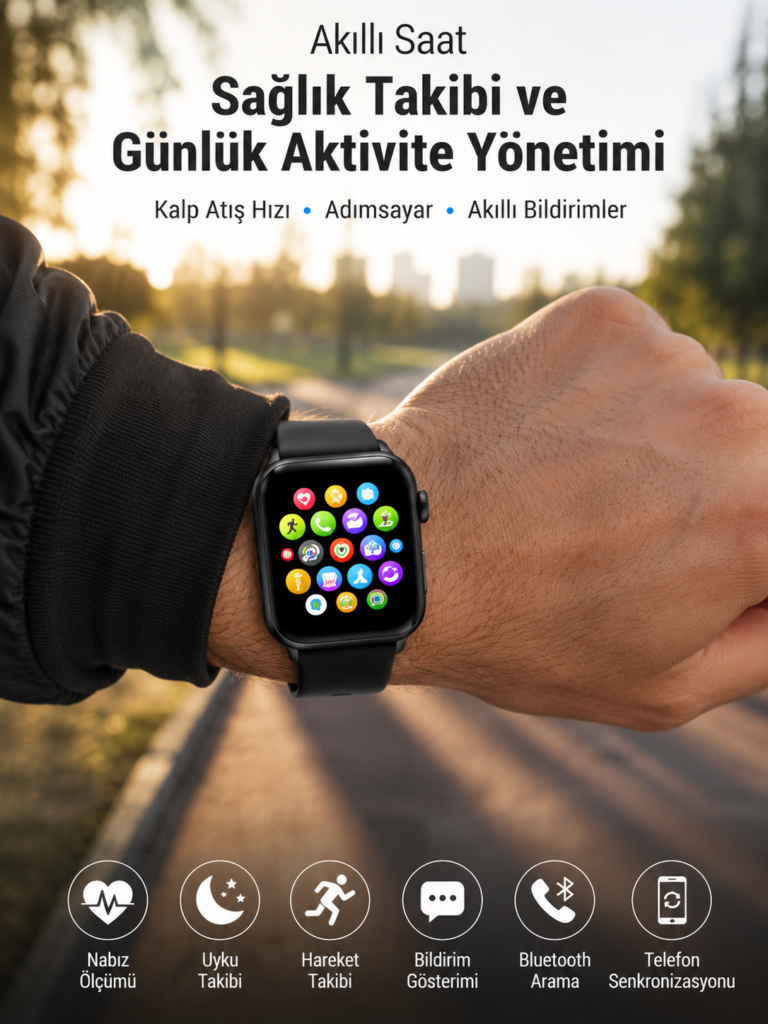Telefon Görüşmesi Destekli, Nabız Ölçümü ve Uyku Analizi Özelliklerine Sahip Akıllı Saat