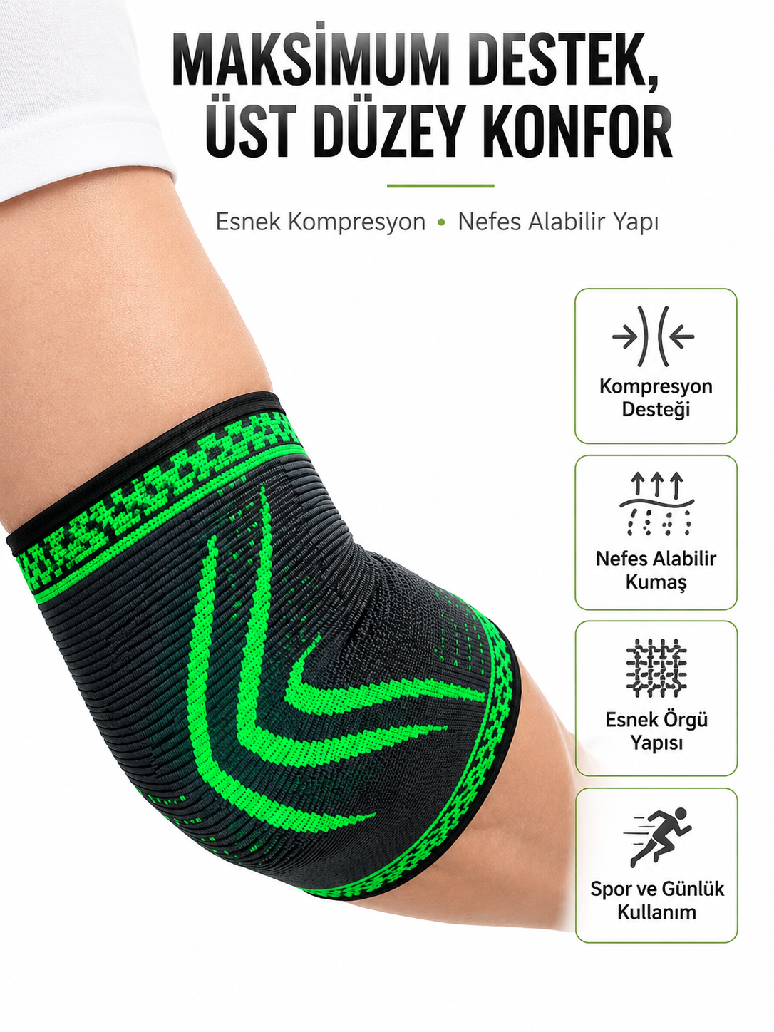 Elastik Kompresyon Dirsek Destekliği Spor Fitness Günlük Kullanım Dirseklik