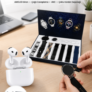 3.Nesil TWS Bluetooth Kulaklık Bluetooth Bağlantılı Akıllı Saat Amoled Ekran Plastik Hasır Kordon