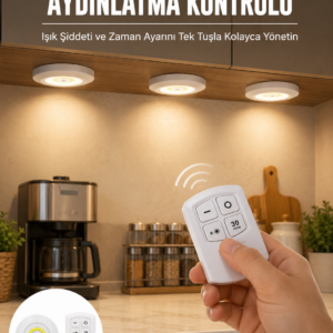 Spot Lamba Led Işık 3'lü Uzaktan Kumandalı Pilli Yapışkanlı Kablosuz Yeni Nesil