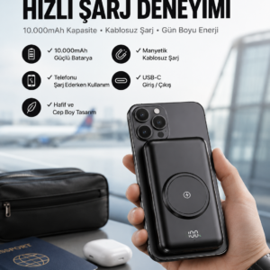 Powerbank Taşınabilir 10.000 Mah Hızlı Şarj Dijital Göstergeli
