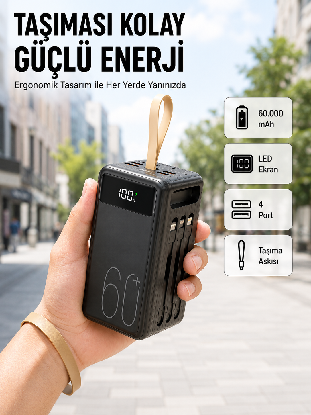 4 Çıkışlı Hızlı Şarj Destekli Powerbank Yeni Nesil