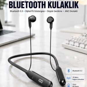 60 Saat Kablolu Boyun Askılı Dijital Göstergeli Bluetooth Kulaklığı Yeni Nesil