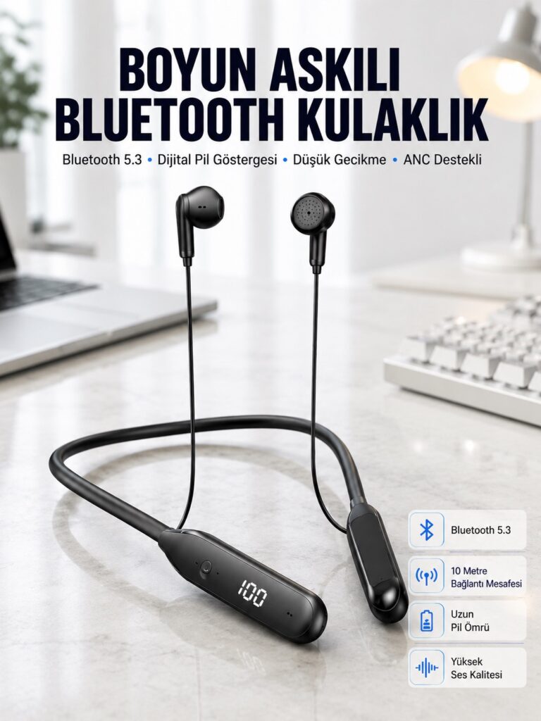 60 Saat Kablolu Boyun Askılı Dijital Göstergeli Bluetooth Kulaklığı Yeni Nesil