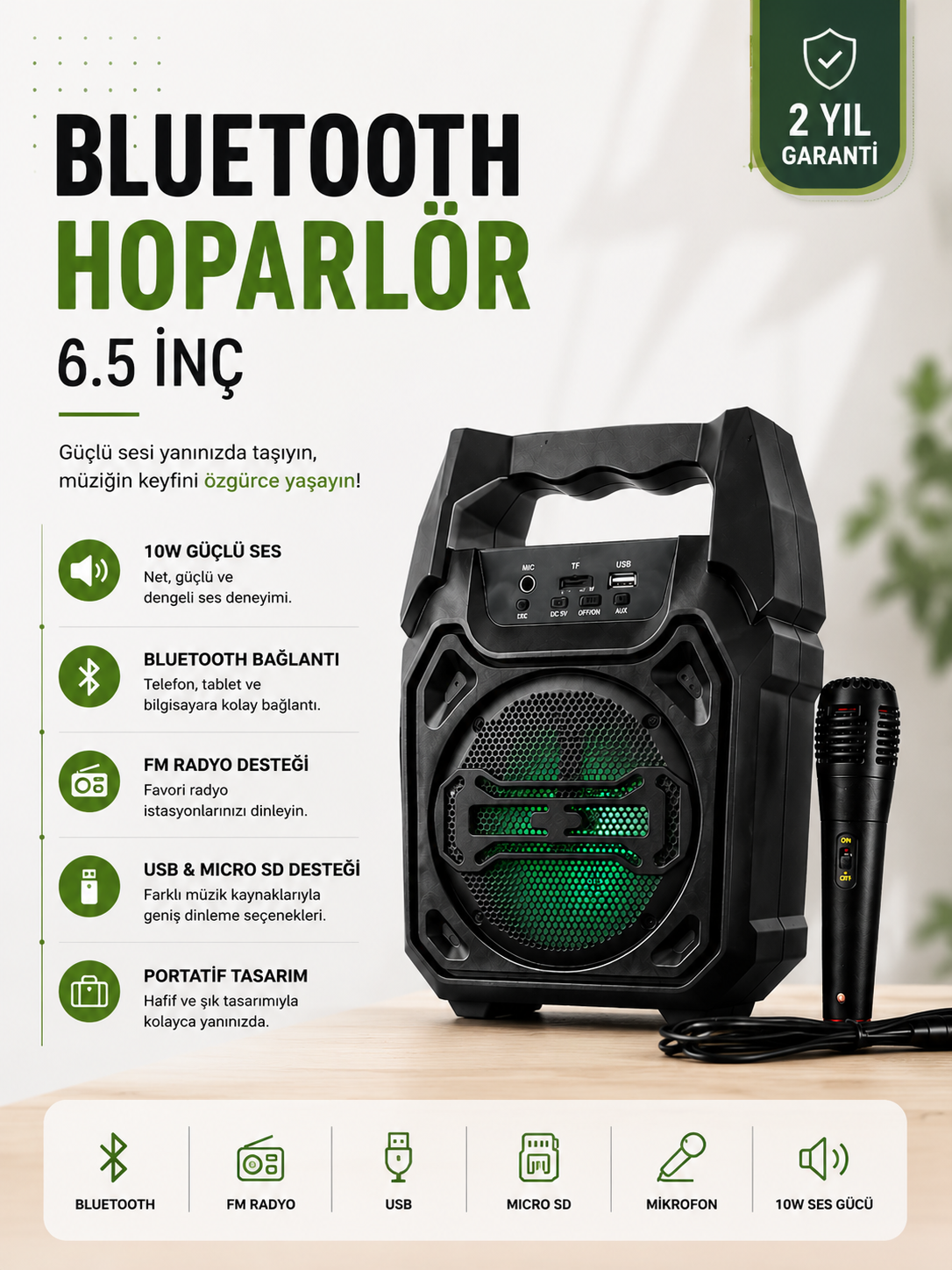 Yeni Nesil 6.5 İnç Bluetooth Hoparlör Mikrofonlu Taşınabilir Ses Sistemi