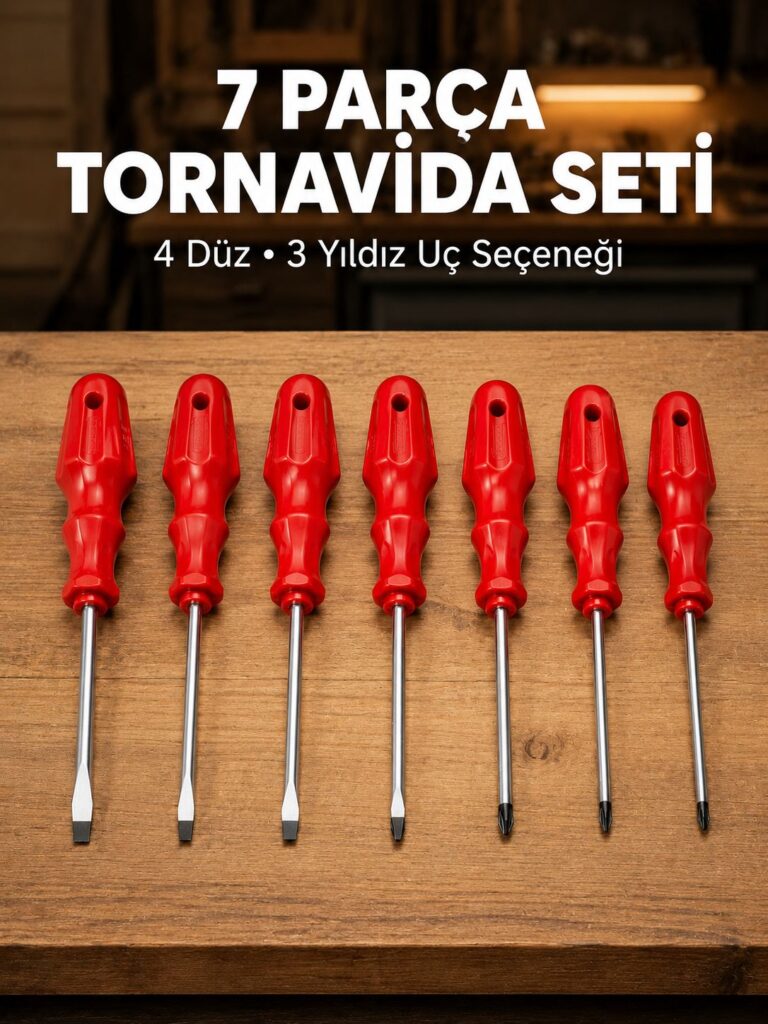 7 Parça Tornavida Seti Manyetik Uç Ergonomik Sap