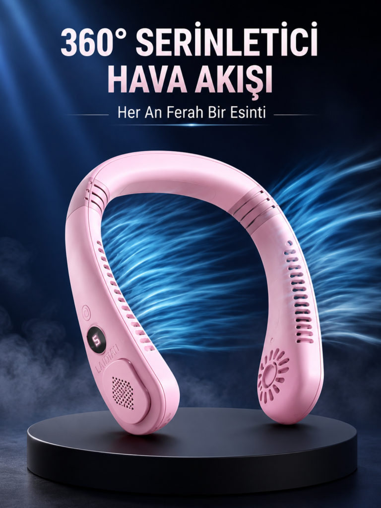 Pembe Boyun Fanı Kablosuz Taşınabilir Sessiz Çalışan Kişisel Serinletici Fan