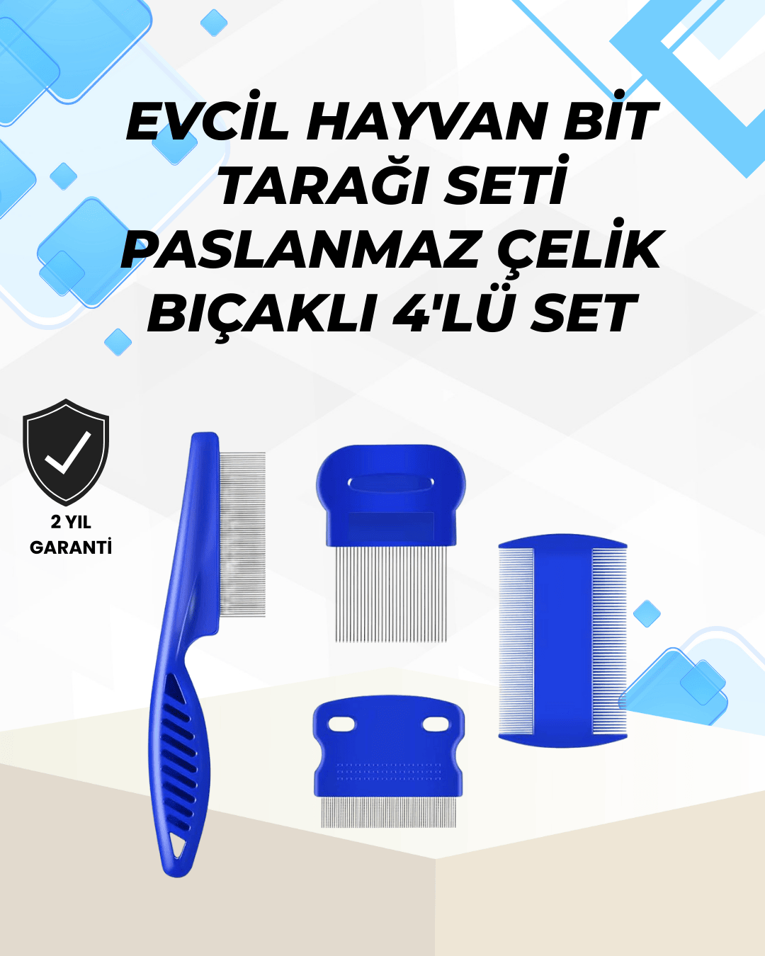 Uzun ve Kısa Tüylü Hayvanlara Özel Bit Tarağı ve Tüy Temizleme Seti