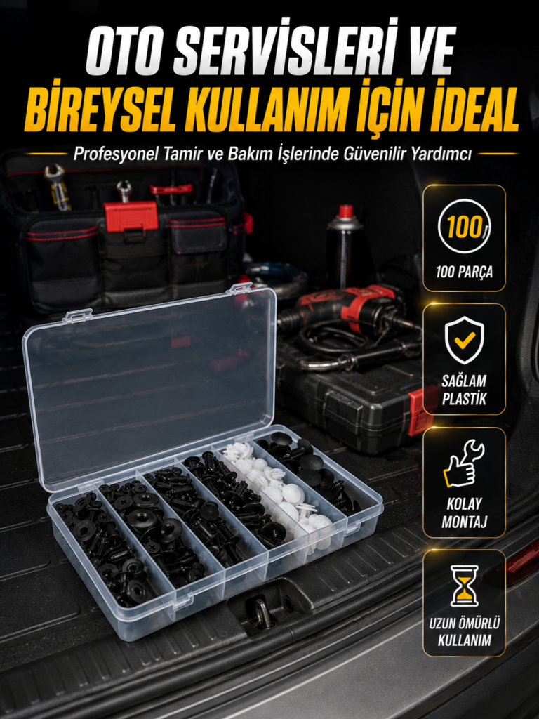 Araç Kapı Döşemesi ve Tampon Klipsi Seti Universal Plastik Sabitleme Klipsi 100 Parça