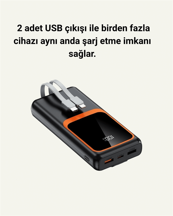 Dijital Ekranlı 20.000 mAh Powerbank | 22.5W Hızlı Şarj + Çoklu Bağlantı Seçeneği Yeni Nesil
