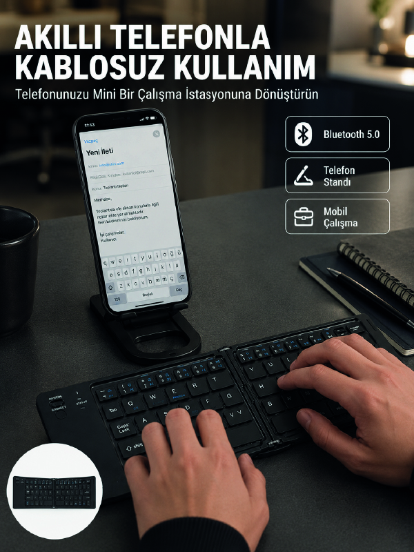 Taşınabilir Katlanabilir Bluetooth Klavye iOS Android Windows Uyumlu