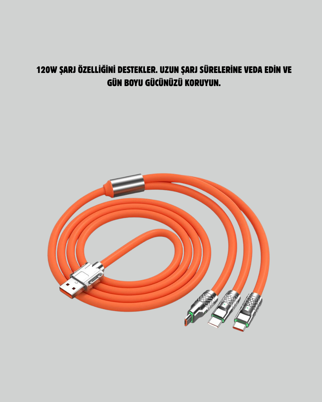 Çoklu Cihaz Dostu 120 W Hızlı Şarj Kablosu – Tek Kablo ile Her Cihaz Elinizin Altında