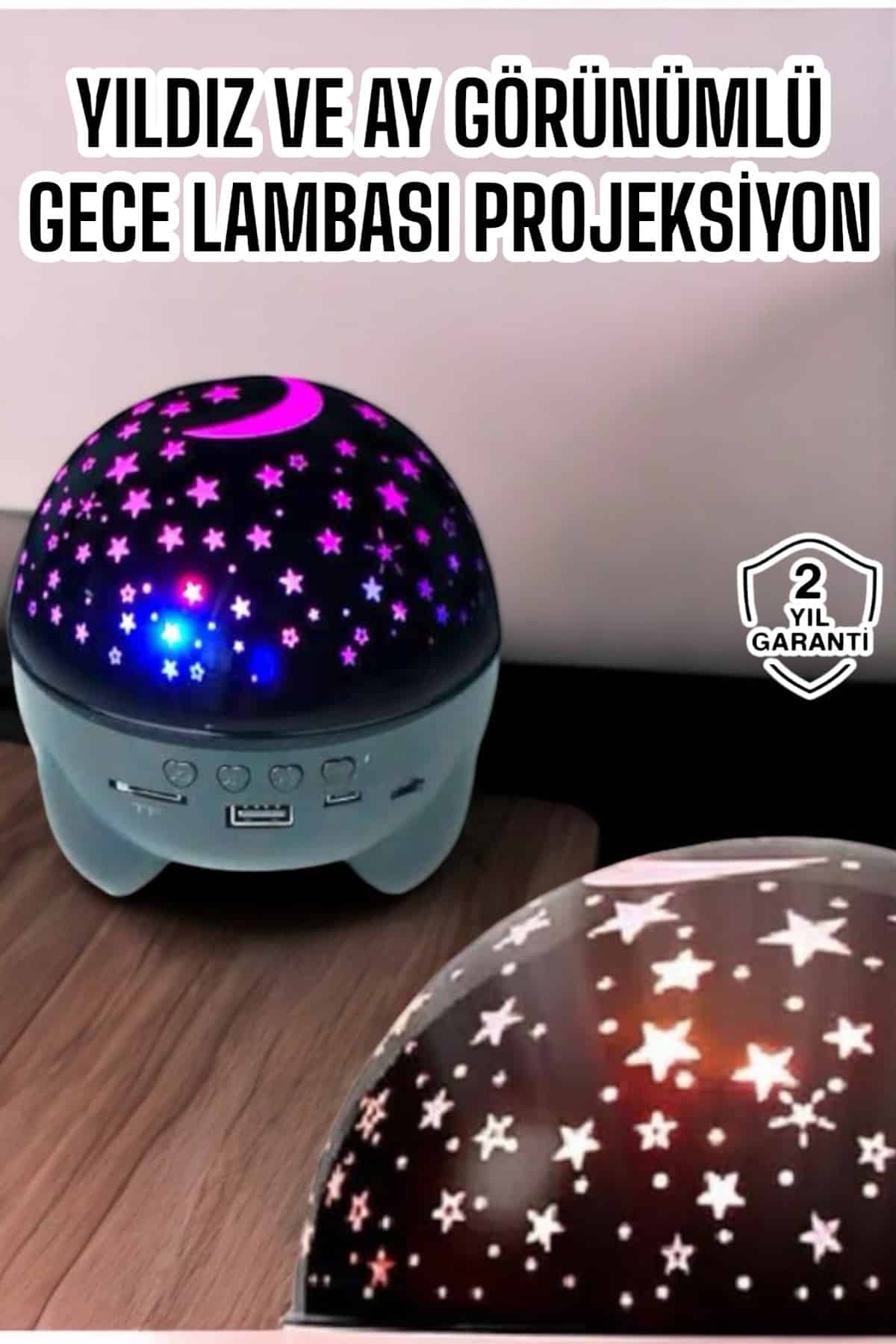 Şarjlı Yıldızlı Yuvarlak Gece Lambası Projeksiyon Görünümlü