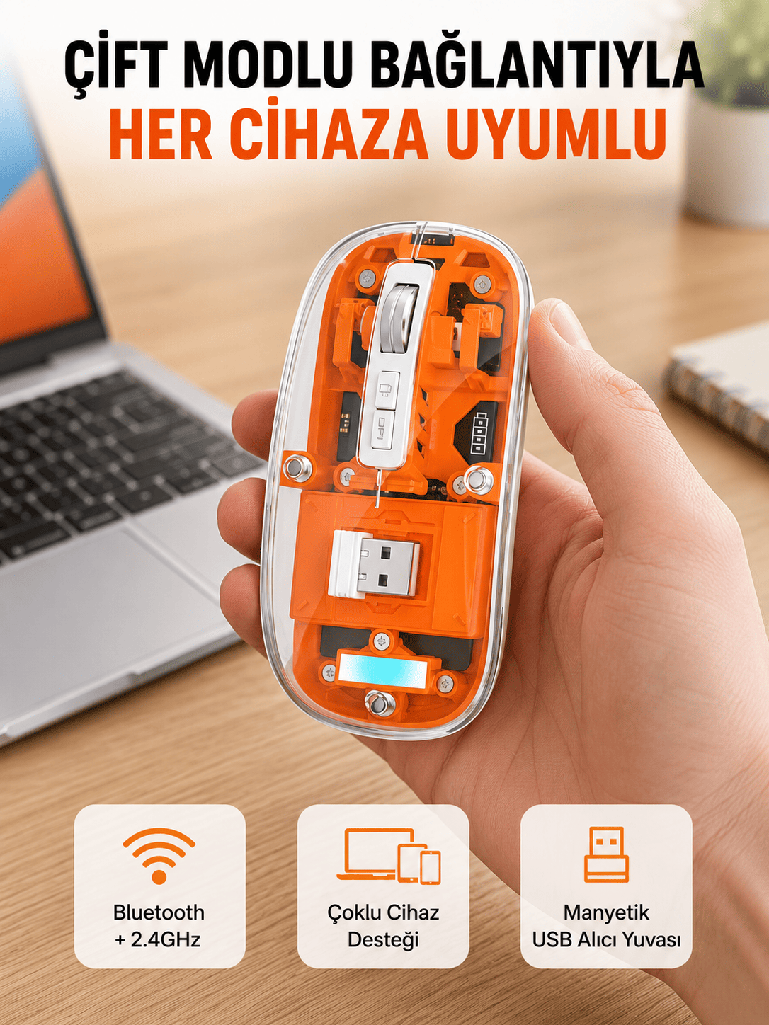 Hafif ve Taşınabilir Fare – 43 Gram, Otomatik Uyku Modlu Yeni Nesil