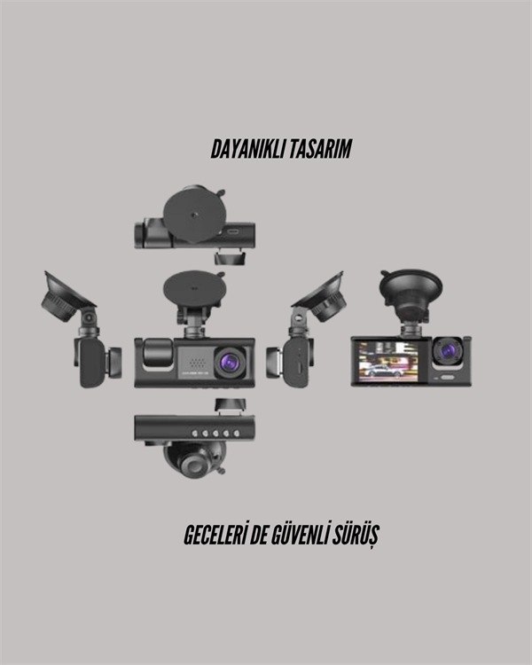 TA-01 3 Kameralı 1080P Araç Kamerası Siyah