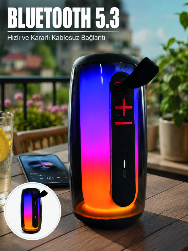 RGB LED Taşınabilir Bluetooth Speaker Güçlü Bas Ses Type-C Şarj Girişli