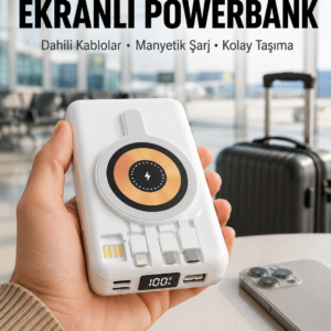 LCD Göstergeli Manyetik Powerbank Type C USB Girişli Yeni Nesil