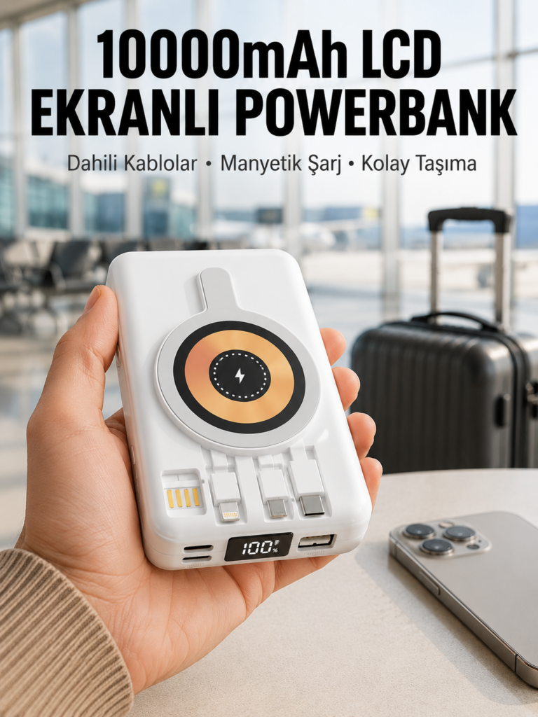 LCD Göstergeli Manyetik Powerbank Type C USB Girişli Yeni Nesil
