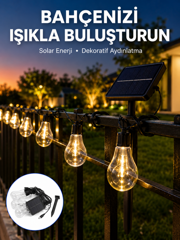 Solar LED Ampul Işık Dış Mekan Bahçe Pergola Balkon Dekoratif Aydınlatma