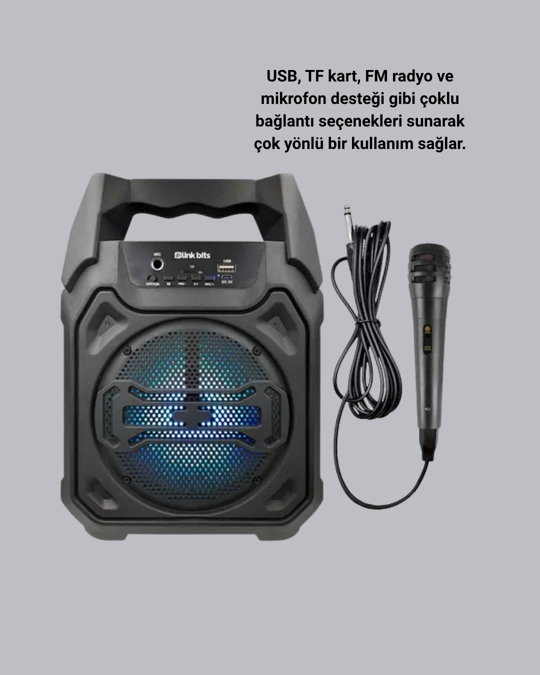 Mikrofonlu Bluetooth Ses Sistemli USB, Micro SD, FM ve Uzun Pil Ömrü