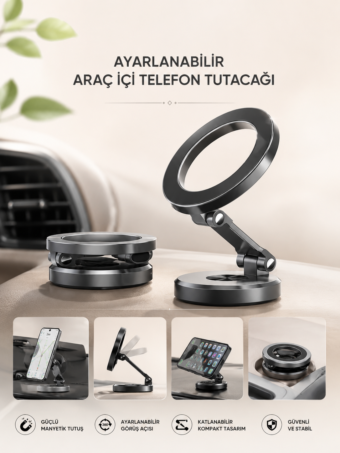Araç İçi Telefon Tutacağı Manyetik Tasarım Ayarlanabilir