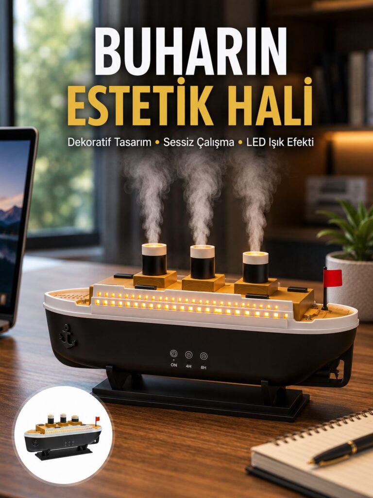 Dekoratif Gemi Modeli 7 Renk Işıklı Hava Nemlendirici ve Oda Kokusu Difüzörü Yeni Nesil