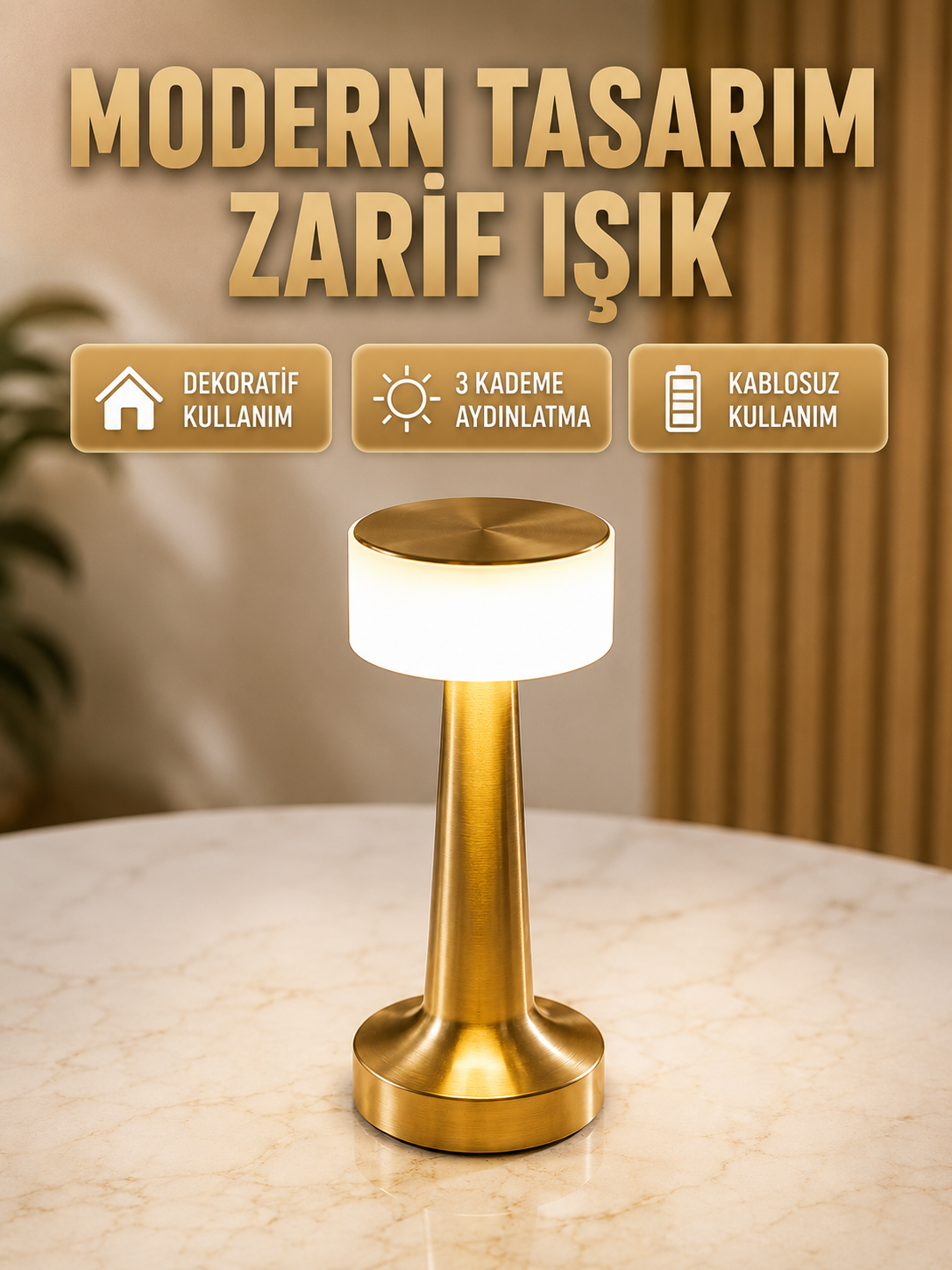 Touch Gece Lambası – Dokunmatik Kontrol, Kablosuz Kullanım, Metal Gövde Yeni Nesil