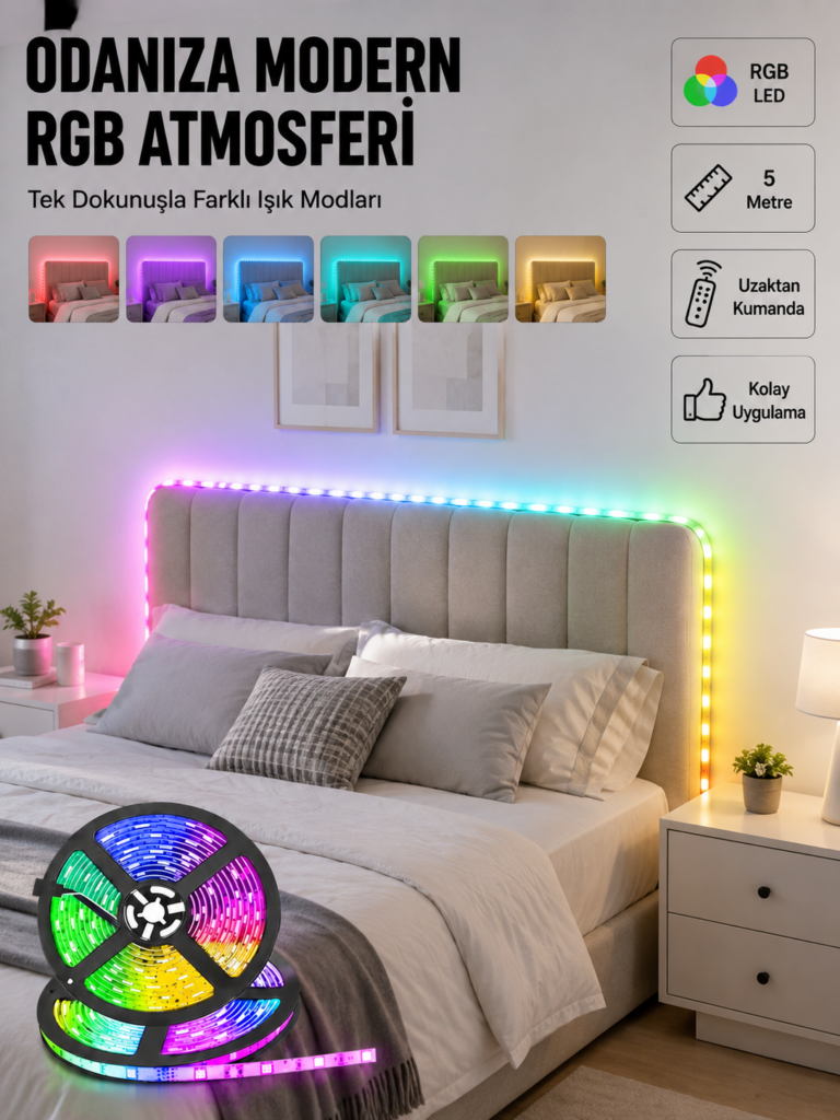 Dekoratif Kumandalı Şerit LED 5 Metre