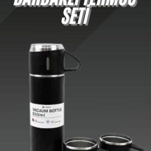 Termos Seti Paslanmaz Çelik 3 Bardaklı Vakumlu Termos Set 500 Ml 12 Saate Kadar Isı Koruma
