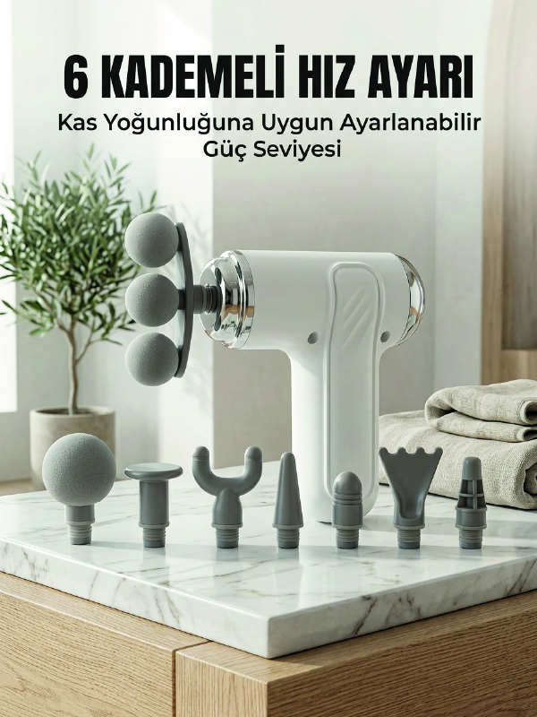 Profesyonel Kas Gevşetici Masaj Tabancası 8 Değiştirilebilir Başlıklı Kablosuz Masaj Cihazı