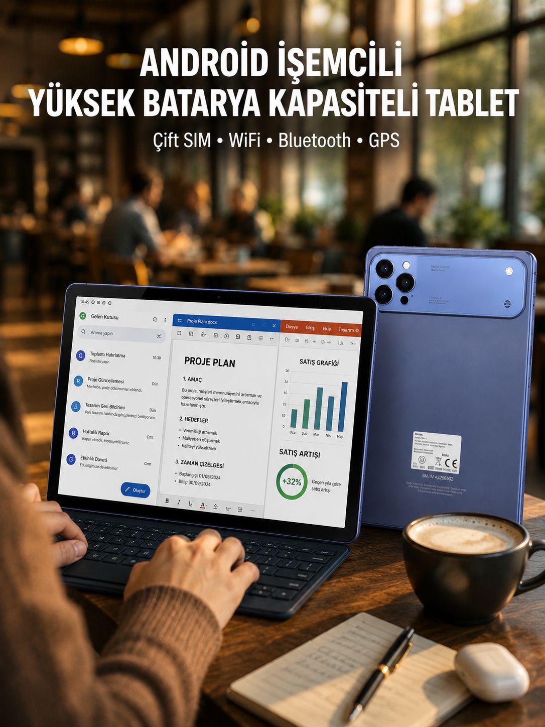 10.1 İnç Geniş Ekran Android Tablet 4G LTE Çift SIM Yeni Nesil